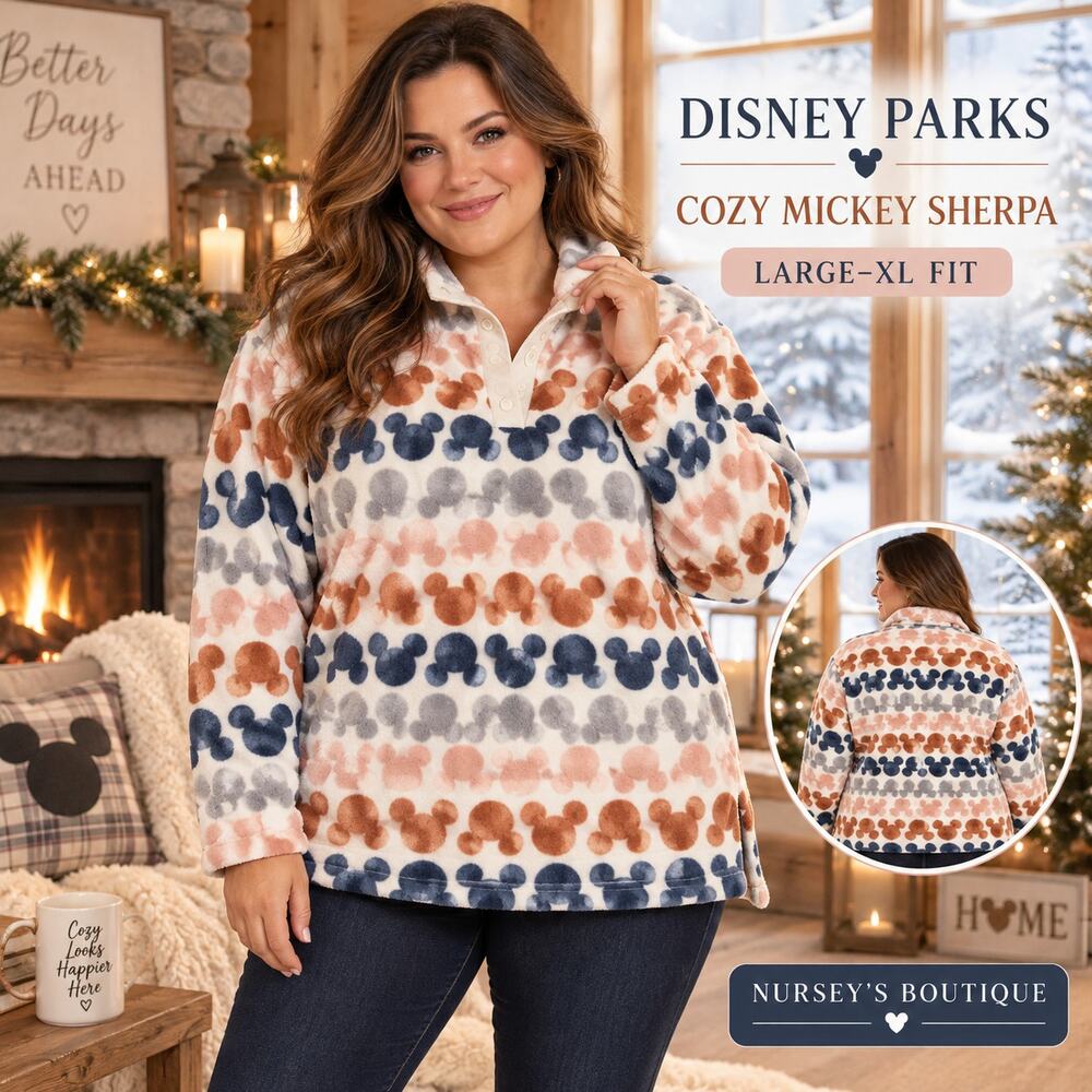 Disney Parks Mickey Mouse Sherpa Fleece Snap Pullover Women L XL